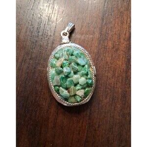 Vintage Watch Ester Green Agate Chip Case Pendant Goldtone 2" Not Working